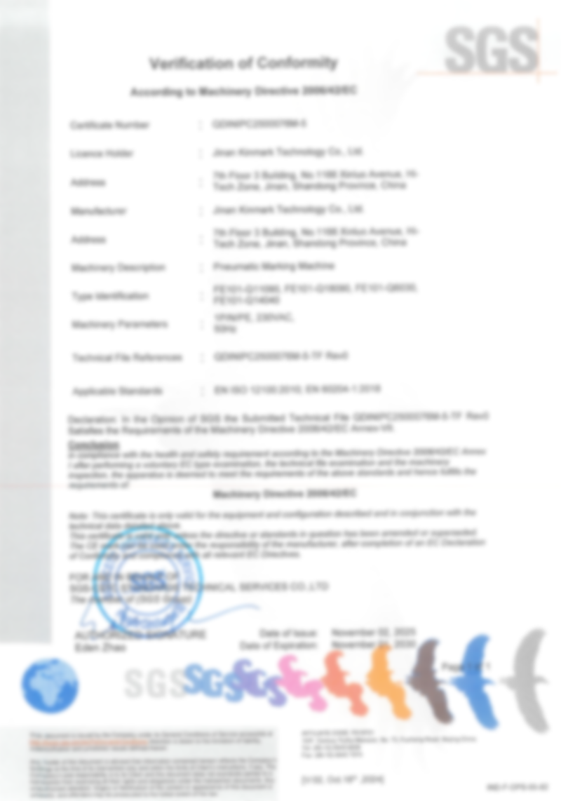 Dot Peen Marking Machine CE Certificate